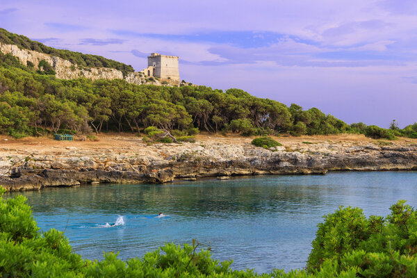 Берег Саленто. Bay Porto Selvaggio: на заднем плане Dell 'Alto watchtower.ITALY (Apulia
).