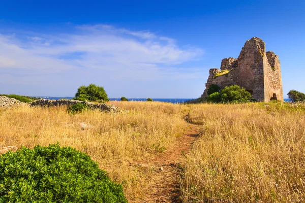 APULIA LANDSCAPE. Parque Natural do Porto Selvaggio (Nardo '): Uluzzo watchtower. (Salento) Itália.Salento é pontilhado com torres de vigia como sempre tem sido objeto de invasões e saques pelos turcos . — Fotografia de Stock