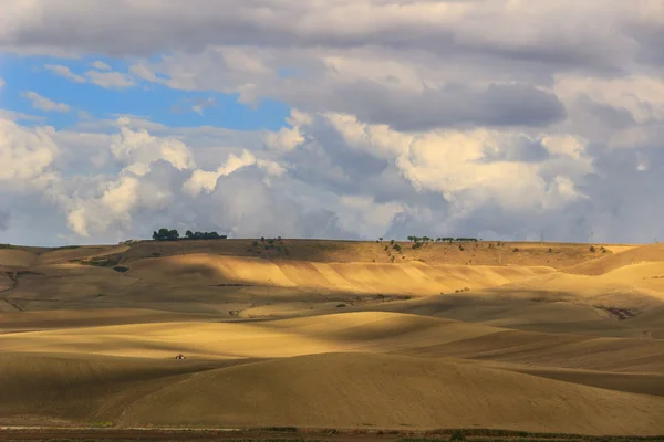 Nyár: vidéki táj. Között Puglia és Basilicata: dombok, úritökök és parasztházak. Olaszország — Stock Fotó