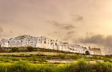 Ostuni, şehir ile. Şehir duvar: Valle d'Itria.'ın panoramik manzarasını-İtalya (Apulia)-
