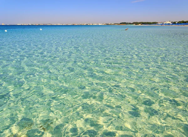 Найбільш гарні піщані пляжі Апулії: Порто Чезарео морського, Саленто узбережжя. Італія (Лечче). Це туристичний курорт завдяки його сонячному пляжі розширення для 17 кілометрів і чистими водами. — стокове фото