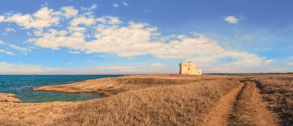 Krajobraz lato: rezerwat przyrody Torre Guaceto.Brindisi (Apulia) - Włochy - śródziemnomorską: sanktuarium przyrody między ziemia i morze. — Zdjęcie stockowe