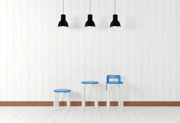 White room interior in minimal style with blue chairs — Stock Photo, Image