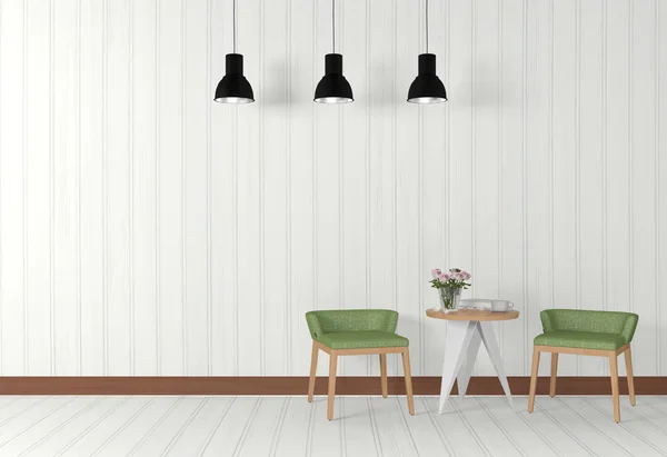 Biały pokój wnętrze zdobią nowoczesne meble — Zdjęcie stockowe