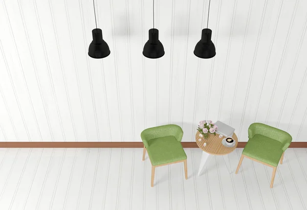 Intérieur de chambre blanche avec mobilier moderne, vue sur le dessus — Photo