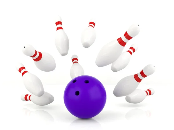 Palla schiantarsi contro i birilli da bowling — Foto Stock