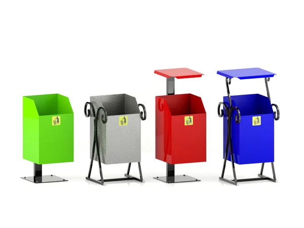 Variété de couleurs poubelles ensemble avec icône poubelle — Photo