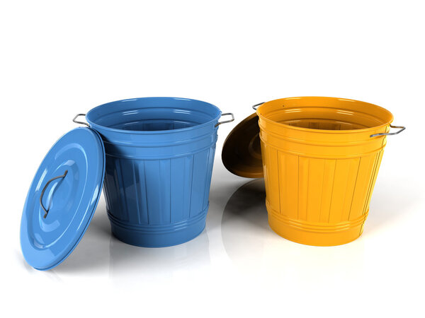 3d blue and yellow plastic bucket 