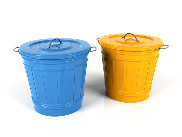 3d blue and yellow plastic bucket 