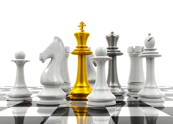 Schackpjäser skydda chess kung och drottning — Stockfoto