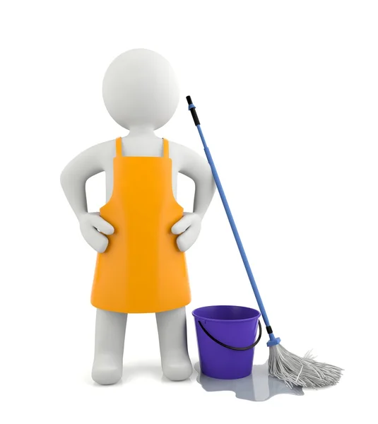 Nettoyant 3d homme debout isolé avec équipement de nettoyage — Photo