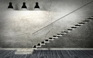 Karanlık eski oda ve merdiven iç en az tarzı