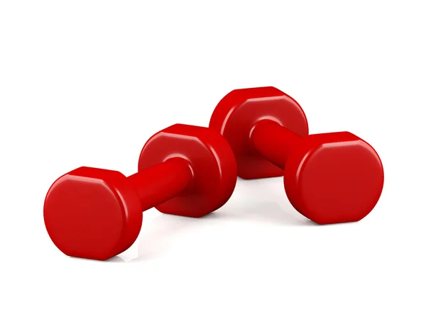 A pair of red light weight dumbbells — Stock Photo, Image