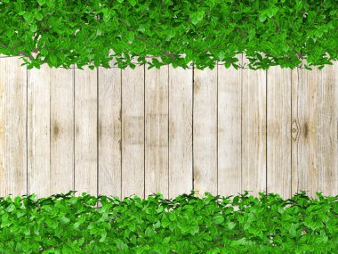 Bitkiler ve kopya alanı, 3d render ile kaplı ahşap çit