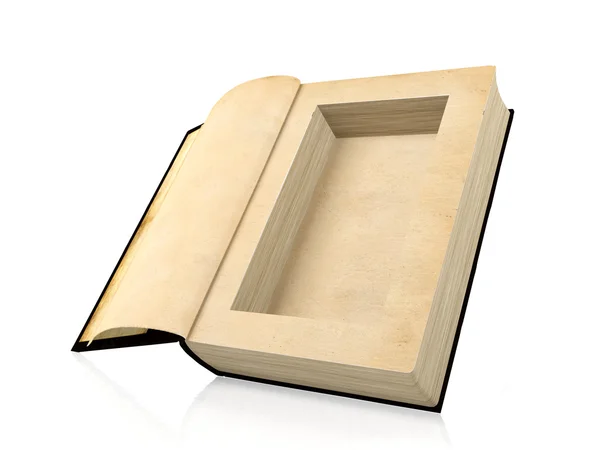 Libro di carta antico aperto con un buco nel mezzo — Foto Stock
