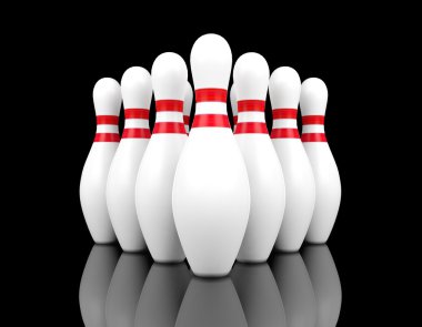 siyah arka plan, 3d render bowling iğneleri