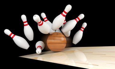 Grev Bovling, dağınık skittle ve bowling topu hareket ile bowling Lane'de bulanıklık bowling topu