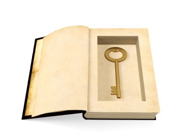 Antik kağıt kitap retro altın anahtar içinde gizli gizlilik kavramı ile açıldı