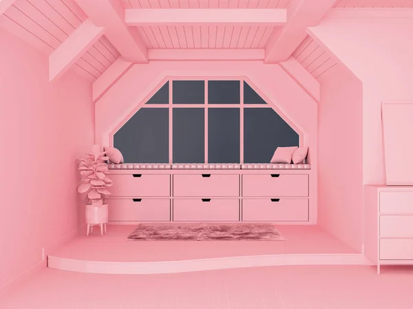 Pastel Rosa Monótono Concepto Salón Interior Con Espacio Abierto Piso — Foto de Stock