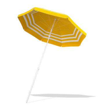 Sarı plaj şemsiyesi beyaz zemin üzerinde izole edilmiş, PATH, 3D görüntüleme