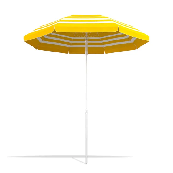 Parapluie Plage Jaune Isolé Sur Fond Blanc Avec Clipping Path — Photo