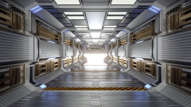 Geleceğin Mimarisi Bilim-Kurgu Salonu ve Koridorun İçi, 3D Hazırlama