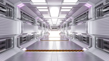 Geleceğin Mimarisi Bilim-Kurgu Salonu ve Koridorun İçi, 3D Hazırlama