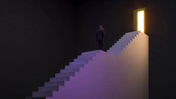 Üzletember Sétál Fel Lépcsőn Hogy Ajtó Lehetőséget Karrier Fejlesztési Vagy — Stock Fotó