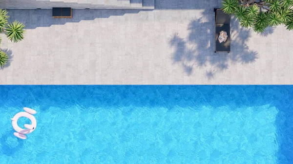 Modern Lüks Villada Şezlonglu Yüzme Havuzu Manzarası Boyutlu — Stok fotoğraf