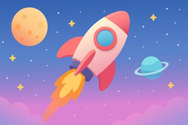 Uzaya fırlatılan Şirin Çizgi Film Roket Gemisi, Vektör Resimleri