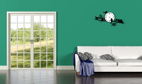 Woonkamer interieur met groene muur — Stockfoto