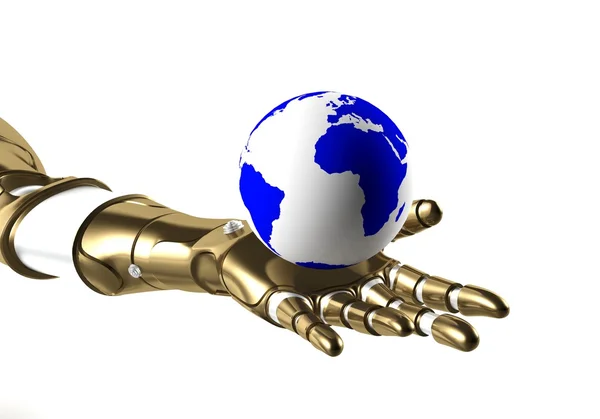 Globe in robot hand — Stock Photo, Image