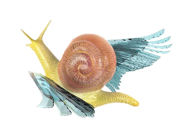 Snail flying with blue crystal wing, business concept — Stock Photo, Image