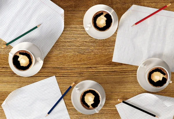 Czarna kawa z dokumentów in blanco na stole w czasie działalności — Zdjęcie stockowe