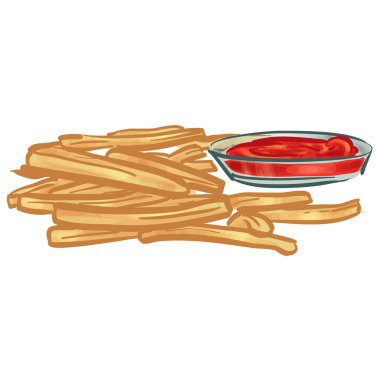 Fries With Chilli Sauce Hand Drawn Vector Illustration