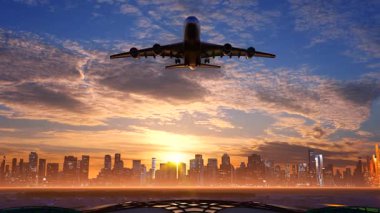 Çin 'deki Pekin Daxing Uluslararası Havaalanı üzerinde ticari uçaklar uçuyor..