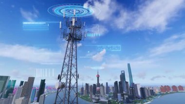 Şehirdeki 5G baz istasyonu sinyal kuleleri