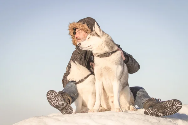 El Viejo y los perros de trineo en un témpano de hielo . — Foto de Stock