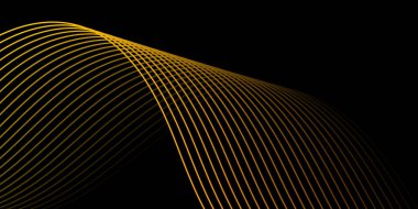 Çizgiler ve dalgalarla soyut bir arkaplan. Orta boy pankart. Tasarım elementi siyahta izole edildi. Broşür, broşür, poster için vektör arkaplan. Turuncu, sarı ve siyah eğim