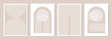 Arches abstract posters. Arc print set in minimalistic style. Boho home decor of circles and lines in pastel colors. Rainbow wall art illustrations. clipart