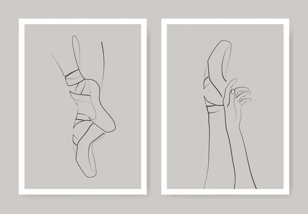 Bale Bir Çizgi Resim Çizimleri Silüet Bacağı Baş Balerinin Elleri — Stok Vektör