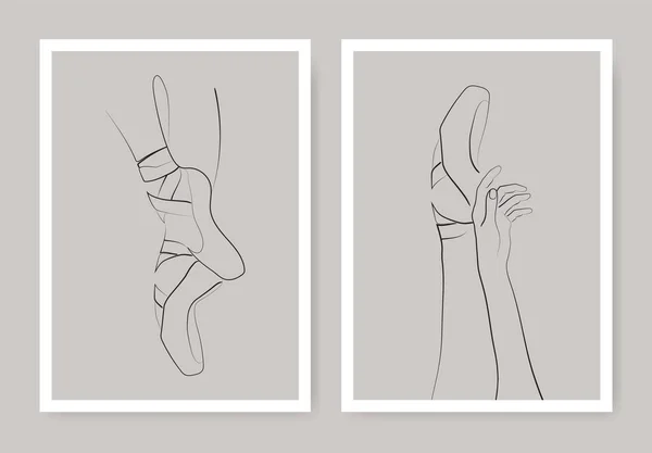 Ballet Ilustraciones Impresas Una Línea Arte Contouring Silueta Pierna Manos — Vector de stock