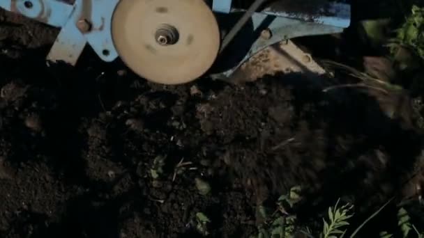 Gyalogkíséretű traktor egy falu — Stock videók