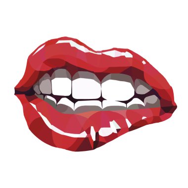 Kırmızı beyaz arka plan üzerinde dudak ısırma