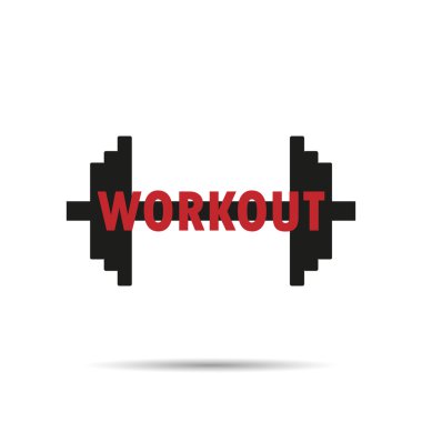 Siyah dumbbell egzersiz ile bir yazıt. Gölge ile