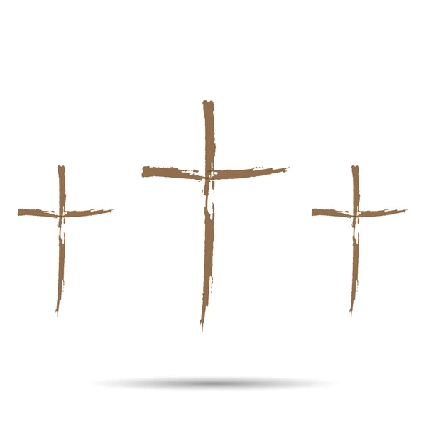 三个棕色十字架与阴影 — 图库矢量图片