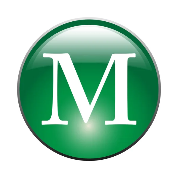 Bokstaven M i en grön cirkel — Stock vektor