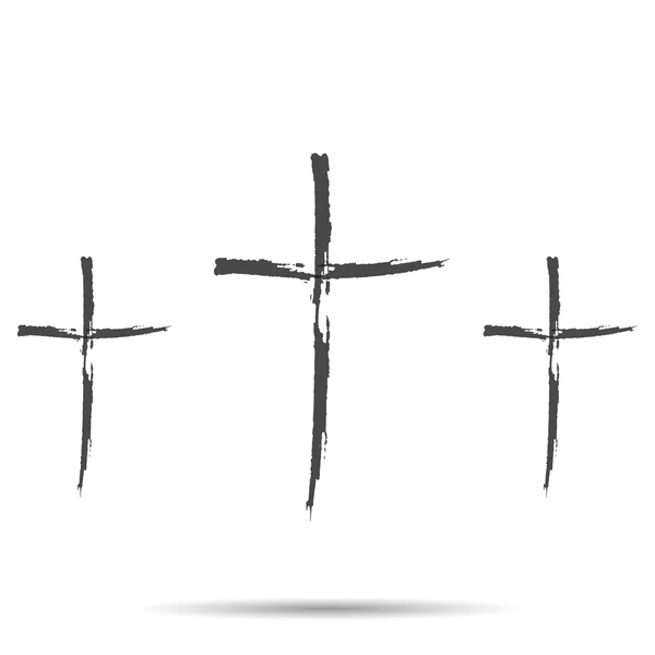 Tre croce nera con ombra — Vettoriale Stock