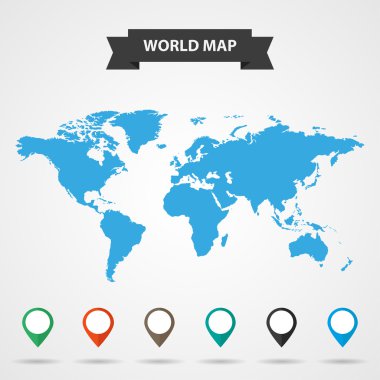 Mavi gri bir arka plan üzerine gölge ile Dünya Haritası