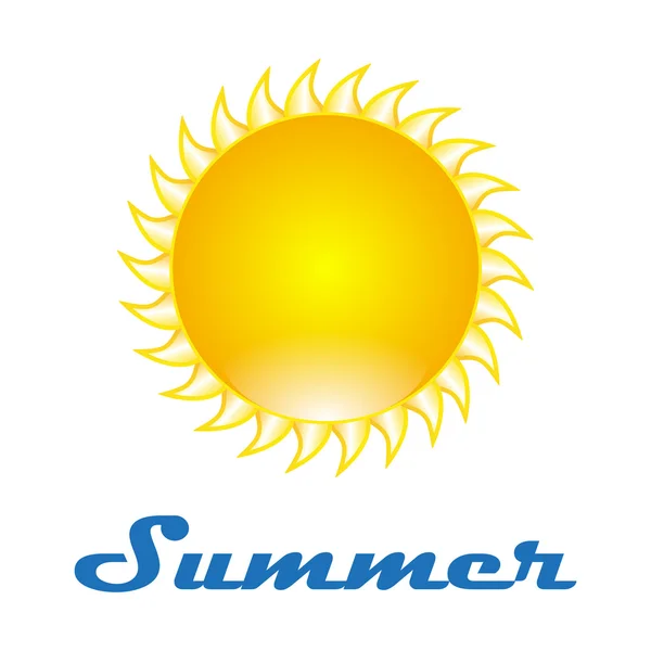 Ο σχεδιασμός του ήλιου πάνω σε λευκό φόντο με κείμενο καλοκαίρι — Διανυσματικό Αρχείο